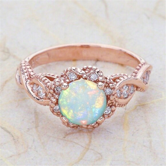 Sweet Opal Stone Pave CZ Woven Carved Beautiful Rings for Women, EVGG1334 - Picture 6 of 6